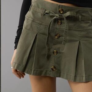 Y2K 90s American Eagle Olive Green Belted Pleated Low Rise Mini Skort Size 8